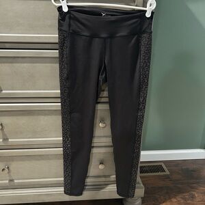 Old Navy Black Leggings with Leopard stripe down sides.